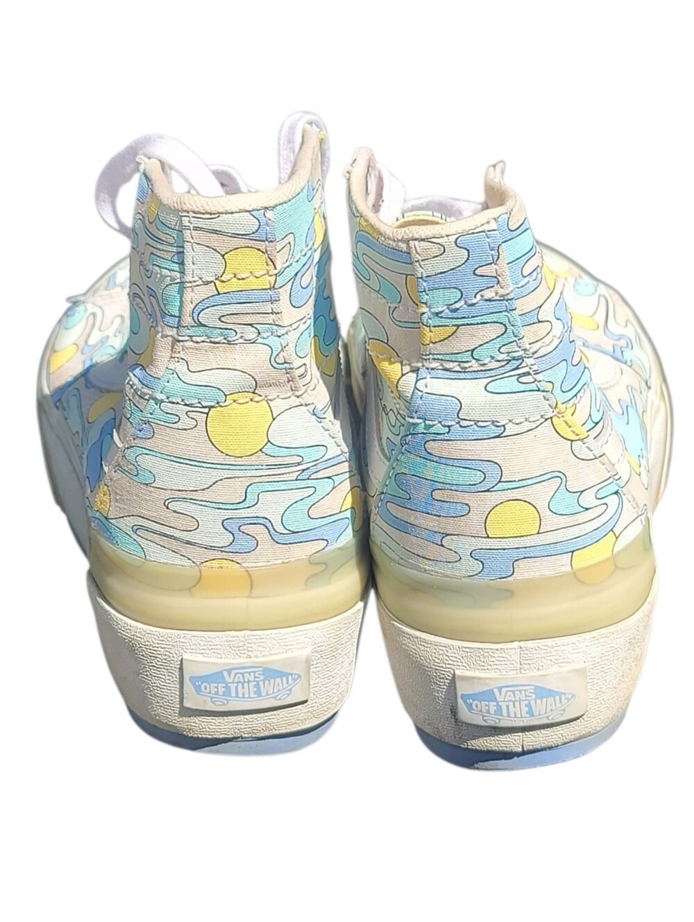 Vans Sk8-Hi Stacked Mint Blue & Yellow Sunwaves Platform Shoes Mens 7.5 Womens 9 - Picture 7 of 10